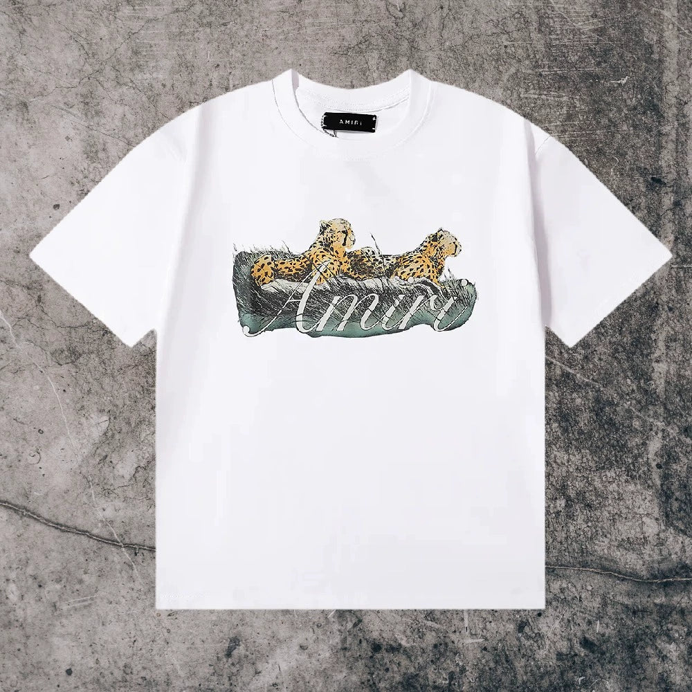 Amiri Niche Style Maychao T-shirt High Street Men and Women Couple Foam Retro Loose Print Trendy American Fashion Brand Short Sleeve