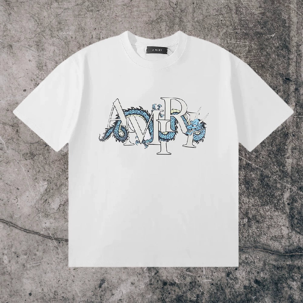 Amiri Niche Style Maychao T-shirt High Street Men and Women Couple Foam Retro Loose Print Trendy American Fashion Brand Short Sleeve