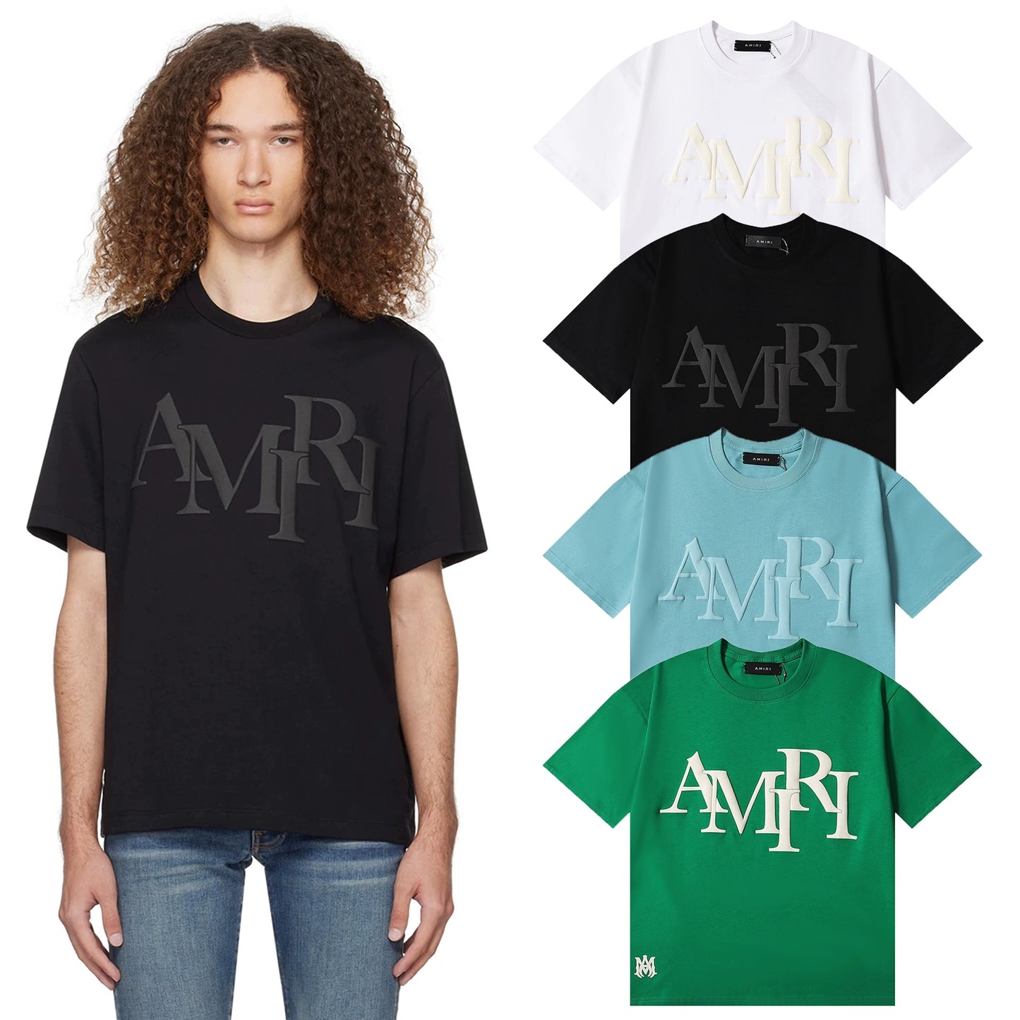 Amiri Niche Style Maychao T-shirt High Street Men and Women Couple Foam Retro Loose Print Trendy American Fashion Brand Short Sleeve