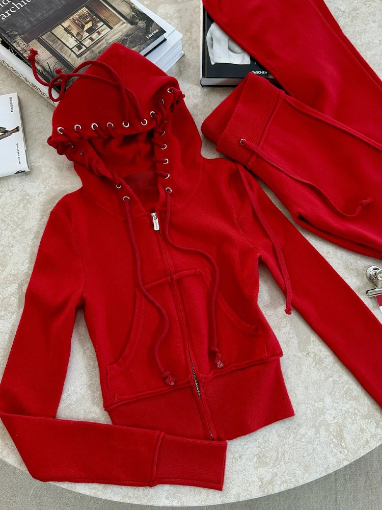 FZZSHPWL Aesthetic grey fall winter outfit punk casual retro burrs grunge streetwear emo girl fairy womens zipper jacket fashion trousers