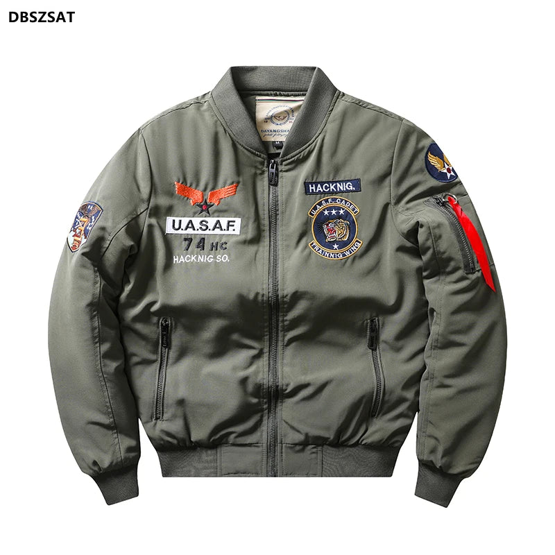 Hacknig Jacket Ma1 Air Force Pilot Casual New Arrival Military Style Men Thick Fleece Velvet Coat Winter Male Green Blue Khaki
