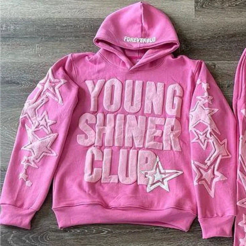 Young Shiner Club Hoodie Women Harajuku Long Sleeve Oversized Sweatshirt Hip Hop Loose Pocket Hooded Jacket Coat Streetwear Y2k clothes