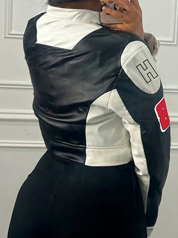LAUZUOLA American Retro Cropped Baseball Jackets Women 2024 New Autumn Spring Letter Print Long Sleeve Y2K Varsity Jacket Female Zip-Up