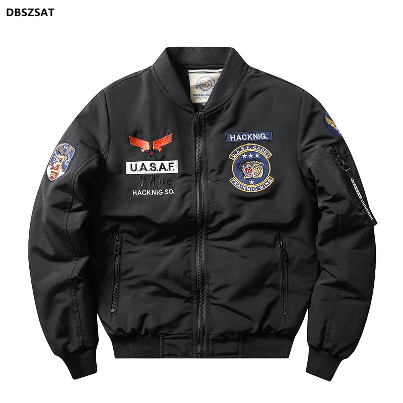 Hacknig Jacket Ma1 Air Force Pilot Casual New Arrival Military Style Men Thick Fleece Velvet Coat Winter Male Green Blue Khaki