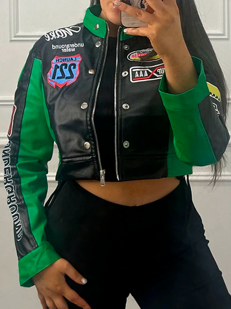 LAUZUOLA American Retro Cropped Baseball Jackets Women 2024 New Autumn Spring Letter Print Long Sleeve Y2K Varsity Jacket Female Zip-Up
