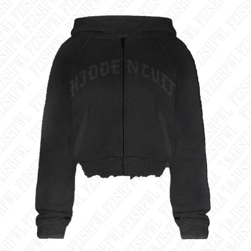 FZZSHPWL Aesthetic grey fall winter outfit punk casual retro burrs grunge streetwear emo girl fairy womens zipper jacket fashion trousers