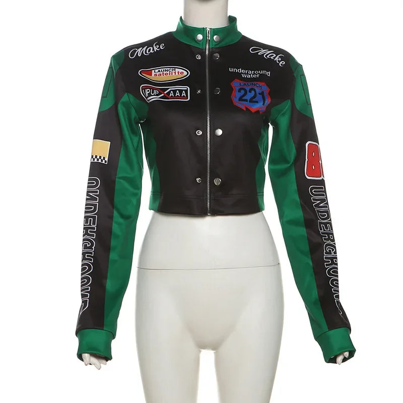 LAUZUOLA American Retro Cropped Baseball Jackets Women 2024 New Autumn Spring Letter Print Long Sleeve Y2K Varsity Jacket Female Zip-Up