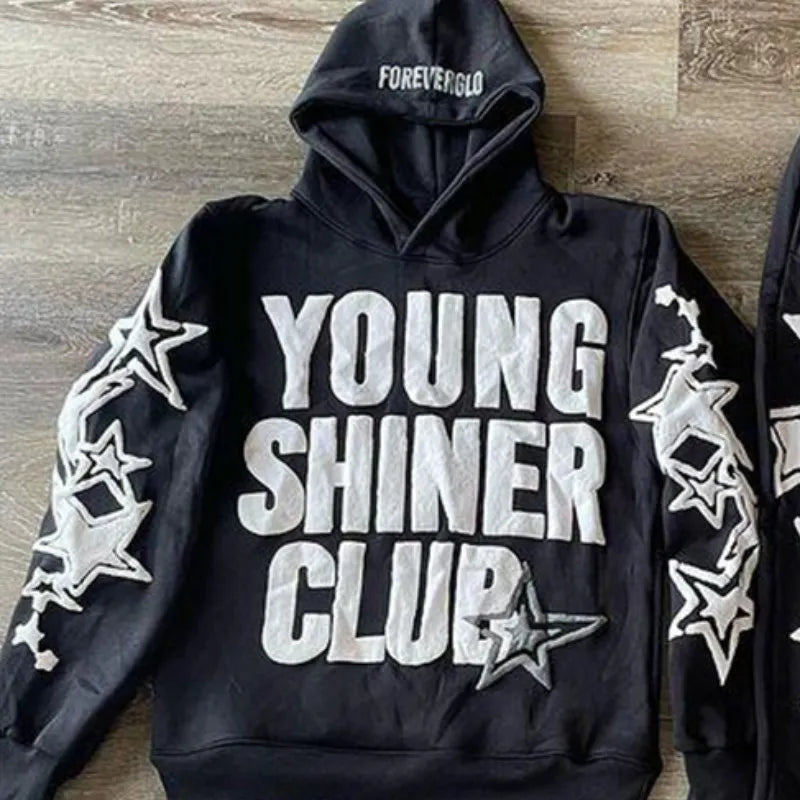 Young Shiner Club Hoodie Women Harajuku Long Sleeve Oversized Sweatshirt Hip Hop Loose Pocket Hooded Jacket Coat Streetwear Y2k clothes