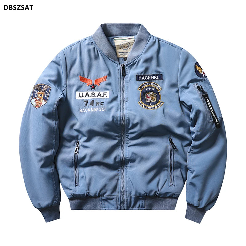 Hacknig Jacket Ma1 Air Force Pilot Casual New Arrival Military Style Men Thick Fleece Velvet Coat Winter Male Green Blue Khaki
