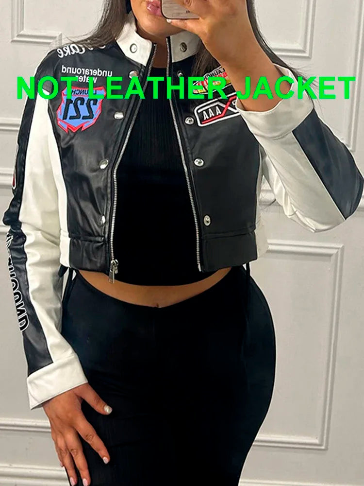 LAUZUOLA American Retro Cropped Baseball Jackets Women 2024 New Autumn Spring Letter Print Long Sleeve Y2K Varsity Jacket Female Zip-Up