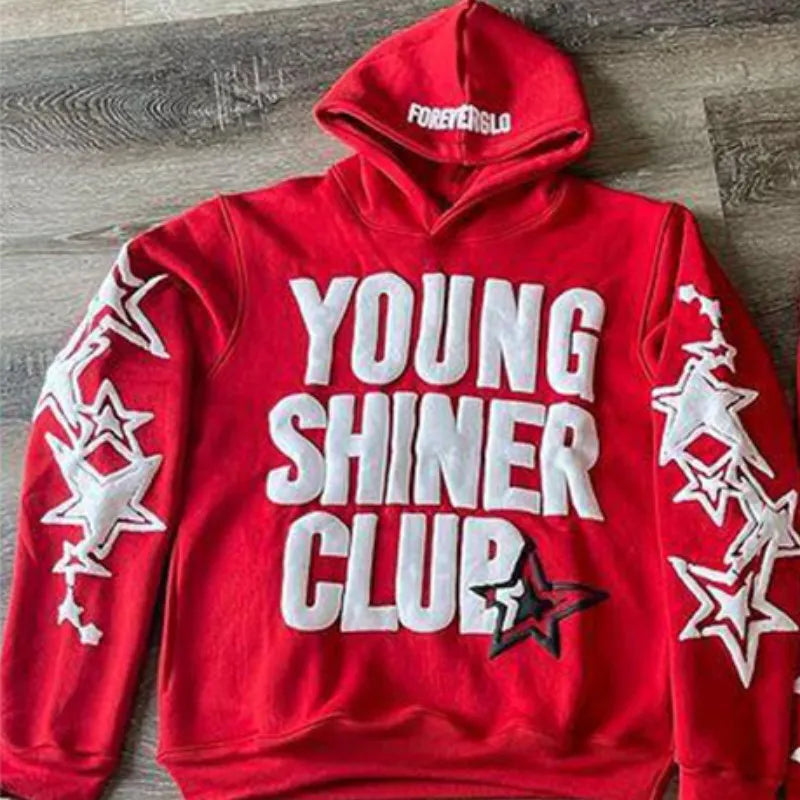 Young Shiner Club Hoodie Women Harajuku Long Sleeve Oversized Sweatshirt Hip Hop Loose Pocket Hooded Jacket Coat Streetwear Y2k clothes
