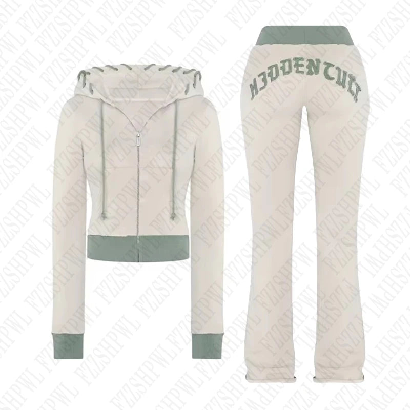 FZZSHPWL Aesthetic grey fall winter outfit punk casual retro burrs grunge streetwear emo girl fairy womens zipper jacket fashion trousers