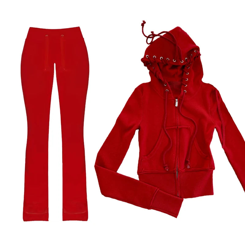 FZZSHPWL Aesthetic grey fall winter outfit punk casual retro burrs grunge streetwear emo girl fairy womens zipper jacket fashion trousers