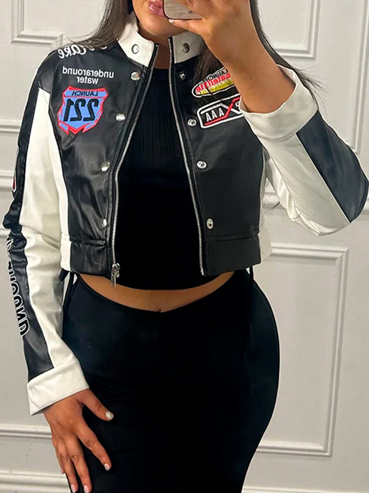 LAUZUOLA American Retro Cropped Baseball Jackets Women 2024 New Autumn Spring Letter Print Long Sleeve Y2K Varsity Jacket Female Zip-Up