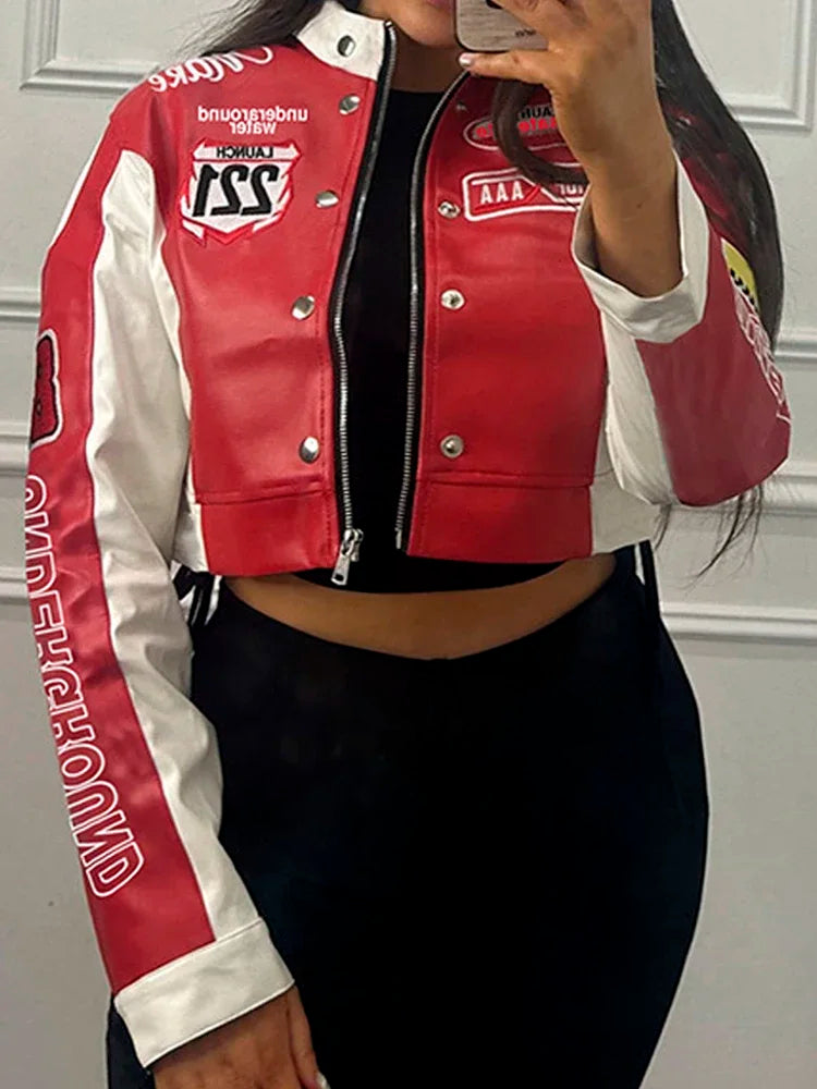 LAUZUOLA American Retro Cropped Baseball Jackets Women 2024 New Autumn Spring Letter Print Long Sleeve Y2K Varsity Jacket Female Zip-Up