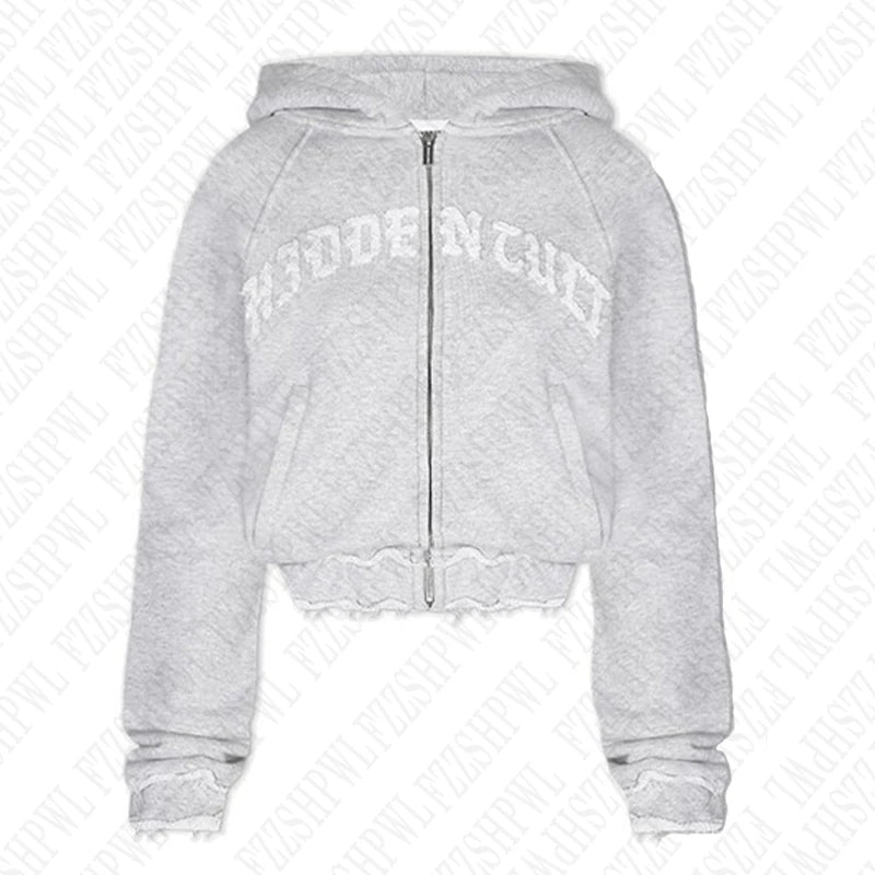 FZZSHPWL Aesthetic grey fall winter outfit punk casual retro burrs grunge streetwear emo girl fairy womens zipper jacket fashion trousers