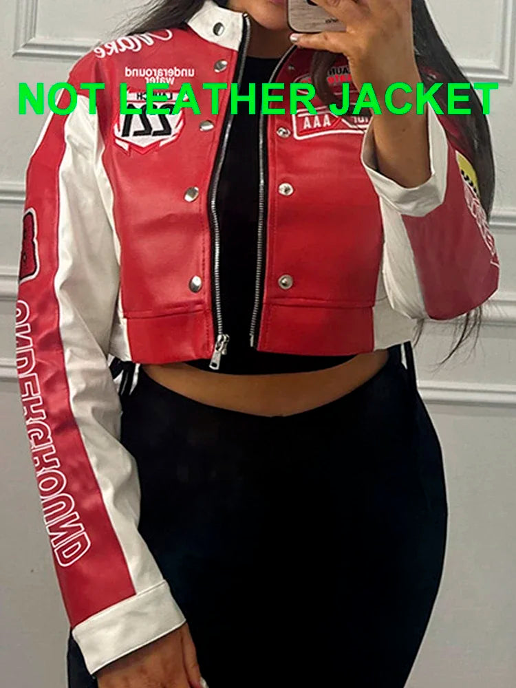 LAUZUOLA American Retro Cropped Baseball Jackets Women 2024 New Autumn Spring Letter Print Long Sleeve Y2K Varsity Jacket Female Zip-Up